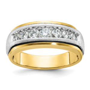 IBGoodman 14k Two-tone Men's Polished Satin and Grooved 7-Stone 3/4 Carat AA Quality Diamond Ring