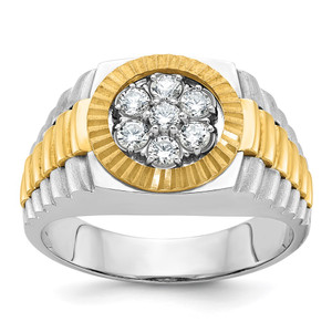 IBGoodman 14k Two-tone Men's Polished Satin and Textured 1/2 Carat AA Quality Diamond Cluster Ring - B5-A538068D-6564