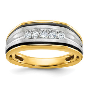 IBGoodman 14k Two-tone with Black Rhodium Men's Polished Satin and Grooved 5-Stone 1/4 Carat AA Quality Diamond Ring - B6-A4CAA23C-1944