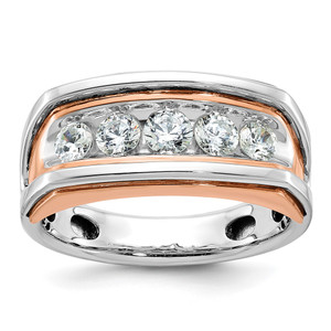 IBGoodman 14k White and Rose Gold Men's Polished and Cut-Out 5-Stone 1 Carat AA Quality Diamond Ring