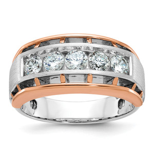 IBGoodman 14k White and Rose Gold Men's Polished Satin and Cut-Out 5-Stone Ring Mounting