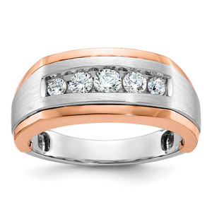 IBGoodman 14k White and Rose Gold Men's Polished Satin and Grooved 5-Stone Ring