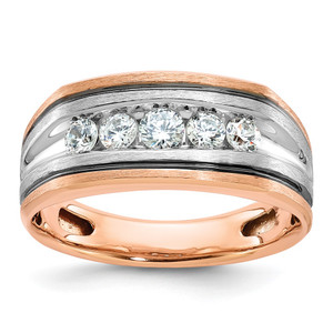 IBGoodman 14k White and Rose Gold Men's Polished Satin and Grooved 5-Stone Ring Mounting - B6-91F13A5D-5231