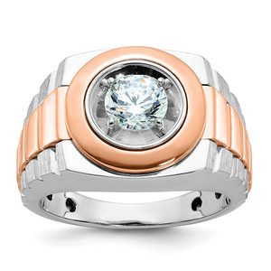 IBGoodman 14k White and Rose Gold Men's Polished Satin and Grooved Solitaire Ring Mounting