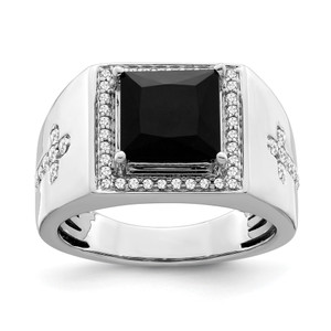 IBGoodman 14k White Gold 1/2 carat Lab Grown Diamond VS/SI+ G+ and Onyx Side Cross Men's Ring