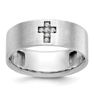 IBGoodman 14k White Gold 1/20 carat Lab Grown Diamond VS/SI+ G+ Complete Satin Cross Men's Ring