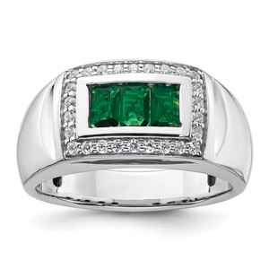 IBGoodman 14k White Gold 1/3 carat Lab Grown Diamond VS/SI+ G+ and Created Emerald Complete Men's Ring