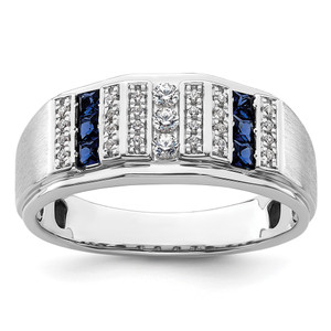 IBGoodman 14k White Gold 1/5 carat Lab Grown Diamond VS/SI+ G+ and Lab Created Blue Sapphire Complete Men's Ring