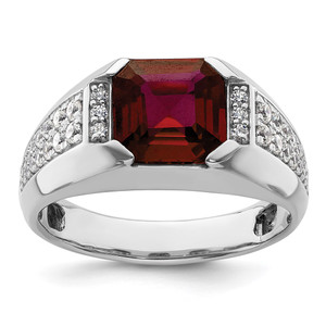IBGoodman 14k White Gold 5/8 carat Lab Grown Diamond VS/SI+ G+ and Created Ruby Complete Men's Ring