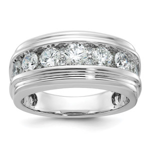IBGoodman 14k White Gold Men's Polished and Grooved 2 Carat AA Quality Diamond Ring