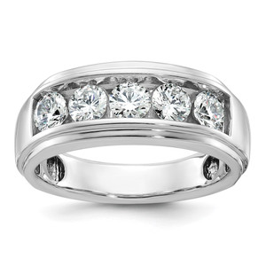 IBGoodman 14k White Gold Men's Polished and Grooved 5-Stone 1 1/5 Carat AA Quality Diamond Ring