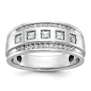 IBGoodman 14k White Gold Men's Polished and Grooved Square 1 1/4 Carat AA Quality Diamond 5-Stone Ring