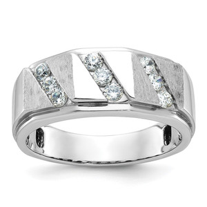 IBGoodman 14k White Gold Men's Polished and Satin 1/2 Carat AA Quality Diamond Ring