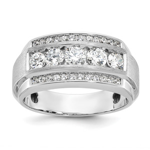 IBGoodman 14k White Gold Men's Polished and Satin 3-Row 2 1/8 Carat AA Quality Diamond Ring