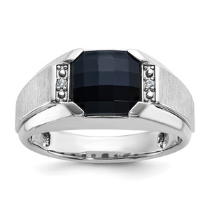 IBGoodman 14k White Gold Men's Polished and Satin Onyx and .02 Carat AA Quality Diamond Ring