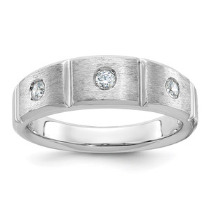 IBGoodman 14k White Gold Men's Polished Satin and Grooved 3-Stone Ring Mounting - B5-B247E26A-9465