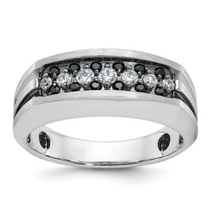 IBGoodman 14k White Gold Men's Polished Satin and Grooved Ring Mounting - B6-EB897817-6783