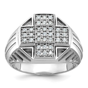 IBGoodman 14k White Gold Men's Polished Textured and Grooved Cross Cluster Ring Mounting