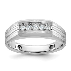 IBGoodman 14k White Gold Polished Satin and Grooved Five Stone Men's Ring Mounting - B5-31409FDD-4005