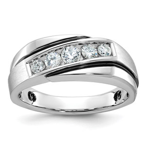 IBGoodman 14k White Gold Polished Satin and Grooved Men's Ring Mounting - B6-6D88272B-6444