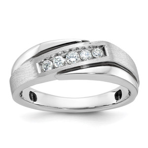 IBGoodman 14k White Gold Polished Satin and Grooved Men's Ring Mounting - B6-7C55C171-3138