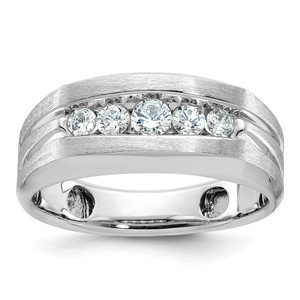IBGoodman 14k White Gold Satin and Grooved Five Stone Men's Ring Mounting