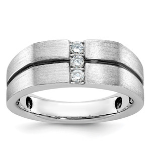 IBGoodman 14k White Gold Satin and Grooved Three Stone Men's Ring Mounting