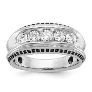 IBGoodman 14k White Gold with Black Rhodium Men's Polished and Textured 5-Stone 1 Carat AA Quality Diamond Ring