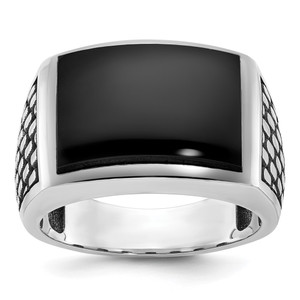 IBGoodman 14k White Gold with Black Rhodium Men's Polished and Textured Onyx Ring