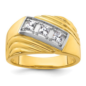 IBGoodman 14k with White Rhodium 1/2 carat Lab Grown Diamond VS/SI+ G+ Complete Polished and Grooved Three Stone Men's Ring