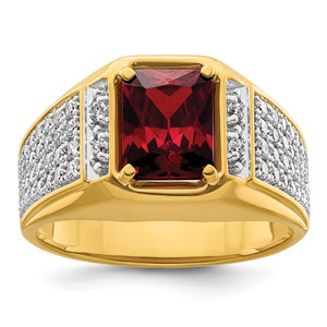 IBGoodman 14k with White Rhodium 3/4 carat Lab Grown Diamond VS/SI+ G+ and Created Ruby Complete Men's Ring
