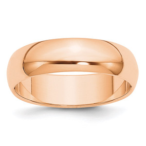 10k Rose Gold 6mm Half Round Wedding Band Size 9.5