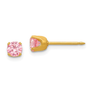 Inverness Stainless Steel 24K Gold-plated 5mm Pink CZ Earrings