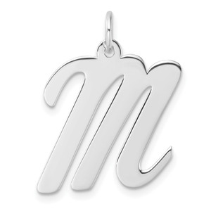 Large Sterling Silver Rhodium-plated Script Letter M Initial Charm