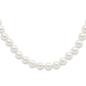 Majestic Sterling Silver Rhodium-plated 10-11mm White Imitation Shell Pearl Hand-knotted Necklace