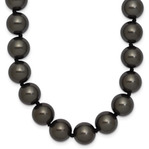 Majestik Sterling Silver Rhodium-plated 10-11mm Black Imitation Shell Pearl Hand-knotted Necklace - QM-A1DE4906-7486