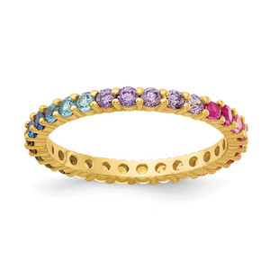 Prizma Sterling Silver Gold-tone 14K Flash Gold-plated Colorful CZ Eternity Band Ring - QR-2446CE3B-3432