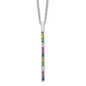 Prizma Sterling Silver Rhodium-plated 16 inch Colorful CZ Vertical Bar Necklace with 2 inch Extender
