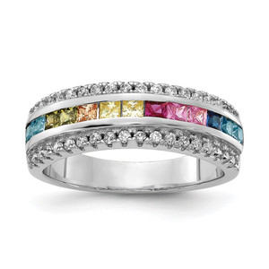 Prizma Sterling Silver Rhodium-plated Channel-Set Colorful and White CZ Ring - QR-E2CB7C5D-2117