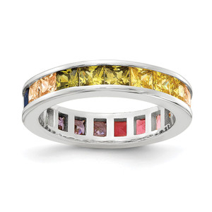 Prizma Sterling Silver Rhodium-plated Channel-Set Colorful CZ Eternity Band Ring - QR-4265C3BC-4499