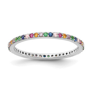 Prizma Sterling Silver Rhodium-plated Colorful CZ Thin Band Ring - QR-0EDD5C7D-7376