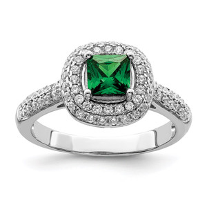 Pure Fire Sterling Silver Rhod-plated White & Green CZ Ring - QR-6E86E6B5-5235