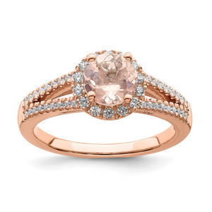 Pure Serenity 14k Rose Gold 1/4 carat Lab Grown Diamond VS/SI+ G+ and Round Morganite Halo Engagement Ring
