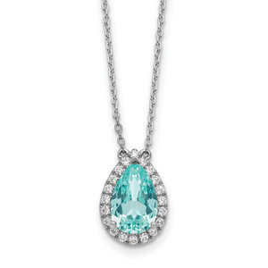 Pure Serenity 14k White Gold 1/4 carat Lab Grown Diamond VS/SI+ G+ and Lab Created Paraiba 18 inch Oval Halo Pendant Necklace