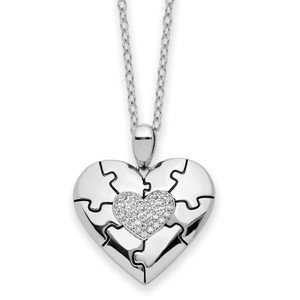 Sentimental Expressions Sterling Silver Rhodium-plated CZ Antiqued Love You To Pieces 18in Necklace