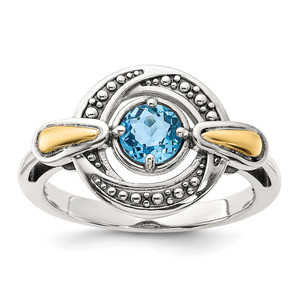 Shey Couture Sterling Silver Antiqued with 14k Accent Light Swiss Blue Topaz Ring - QT-9E85A719-3933