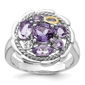 Shey Couture Sterling Silver Rhodium-plated with 14k Accent .78Amethyst / 1.0Pink Quartz / .06White Topaz Ring - QT-0A071455-5089