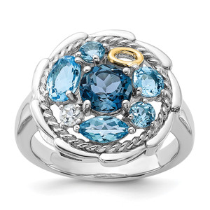 Shey Couture Sterling Silver Rhodium-plated with 14k Accent 1.36 Swiss Blue Topaz / 1.05 London Blue Topaz / .08 White Topaz Ring - QT-A68AF863-1817