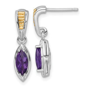 Shey Couture Sterling Silver Rhodium-plated with 14k Accent Marquise Amethyst Post Dangle Earrings
