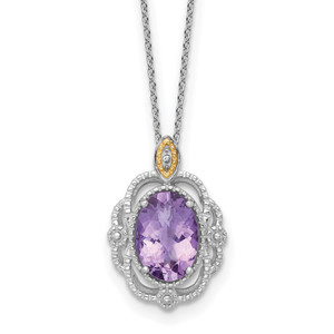 Shey Couture Sterling Silver Rhodium-plated with 14k Accent Oval Amethyst 18 inch with 2 inch Extension Vintage Necklace